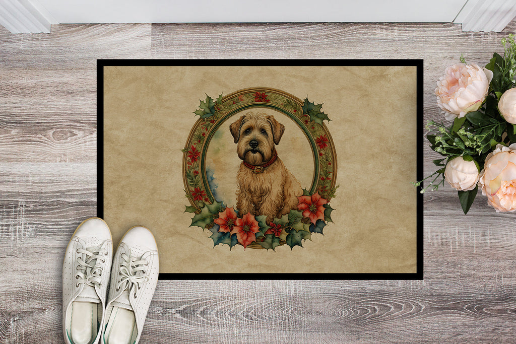 Wheaten Terrier Christmas Flowers Doormat Indoor Outdoor 24H X 36W Front Door Mat Rugs for Entryway, Non Slip Washable Low Pile,