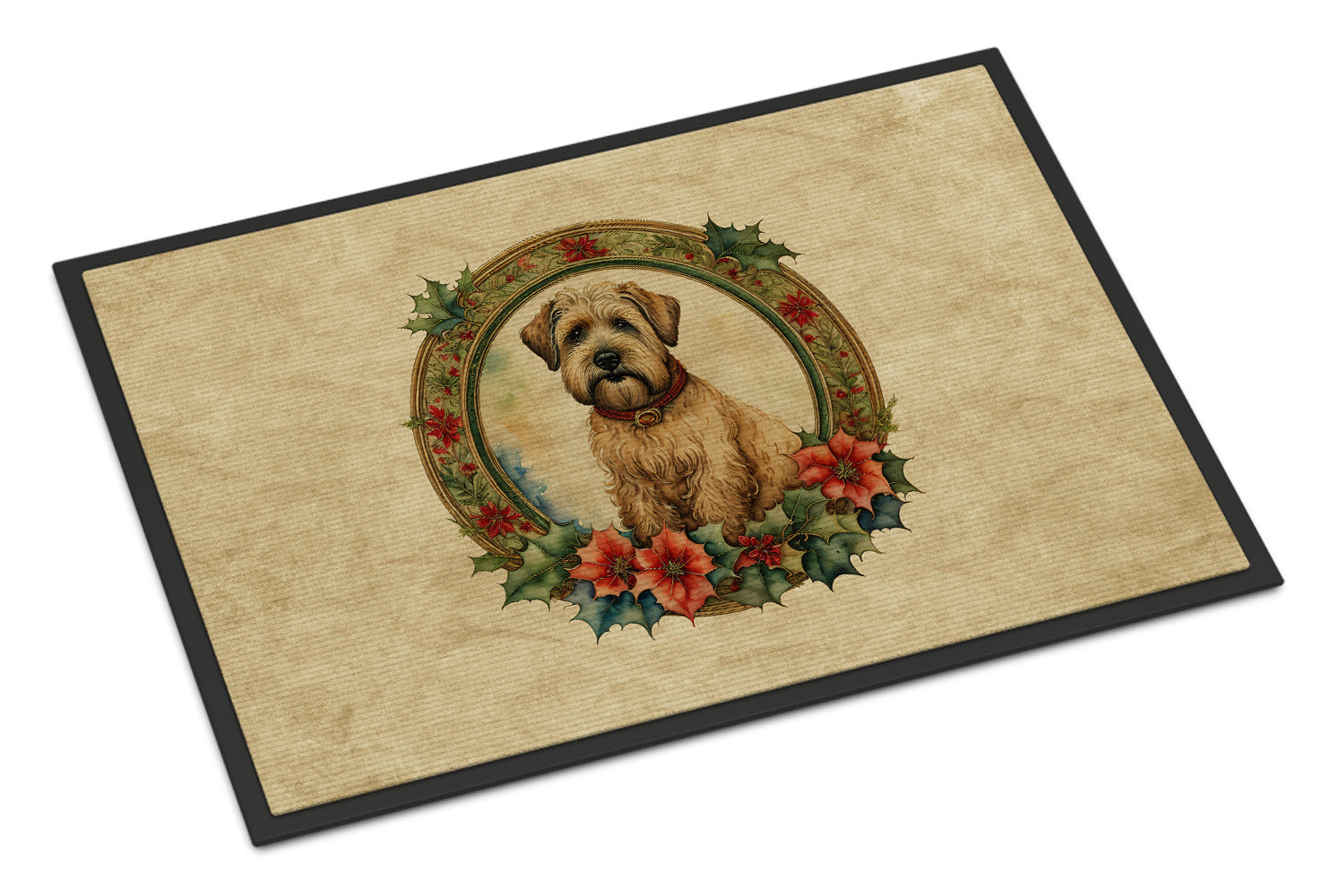 Wheaten Terrier Christmas Flowers Doormat Indoor Outdoor 18H X 27W Front Door Mat Rugs for Entryway, Non Slip Washable