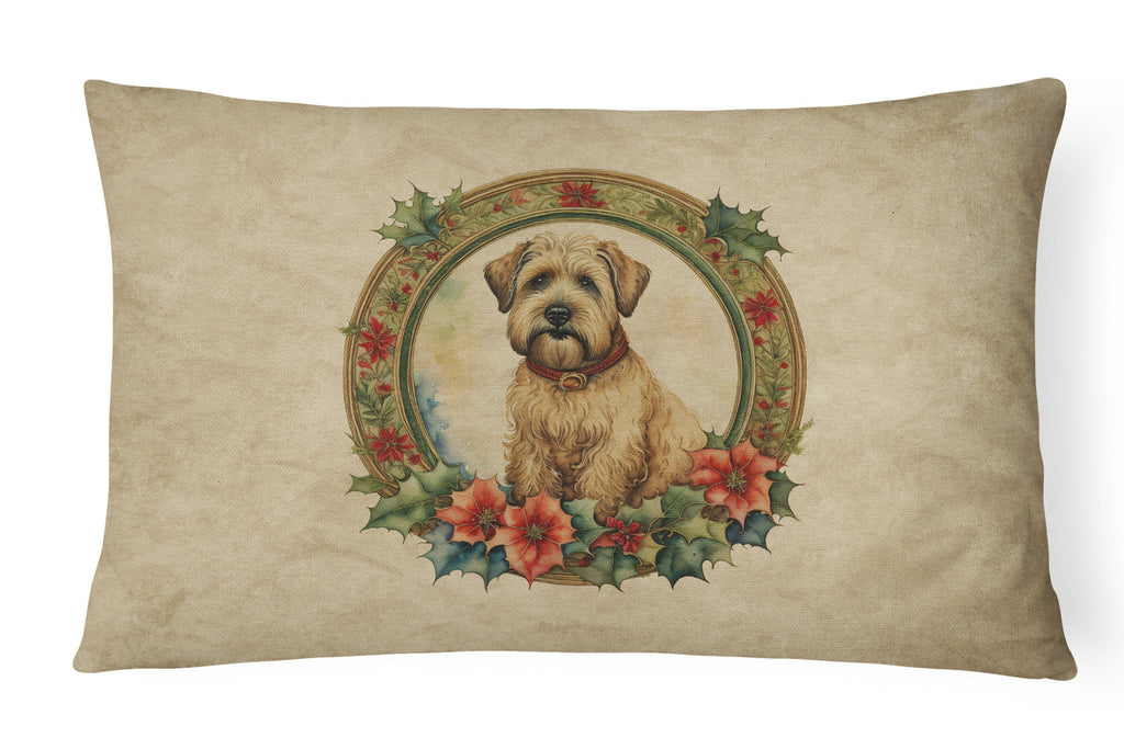 Wheaten Terrier Christmas Flowers Decorative Throw Pillow 12x16 Indoor Outdoor Accent Cushion, Fabric Cover with Insert for Sofa, Bed, Porch & Living Room