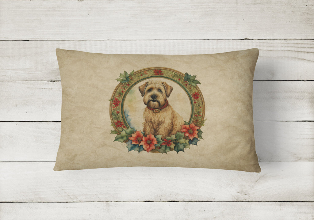 Wheaten Terrier Christmas Flowers Decorative Throw Pillow 12x16 Indoor Outdoor Accent Cushion, Fabric Cover with Insert for Sofa, Bed, Porch & Living Room