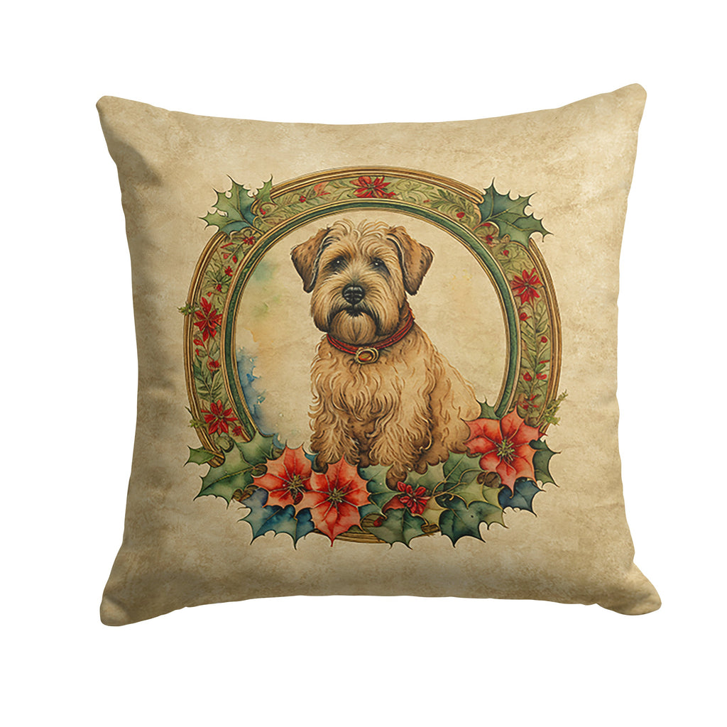 Wheaten Terrier Christmas Flowers Decorative Throw Pillow 18x18 Indoor Outdoor Accent Cushion, Fabric Cover with Insert for Sofa, Bed, Porch & Living Room
