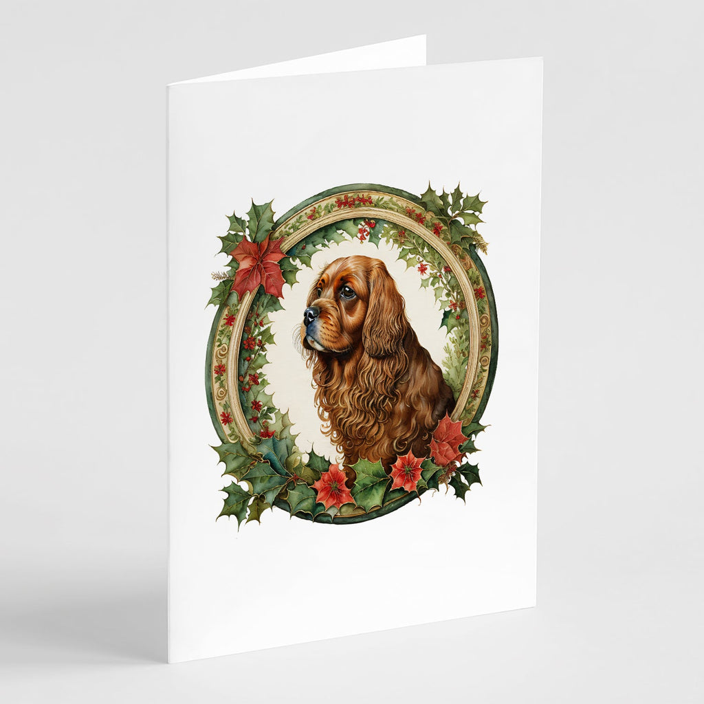 Sussex Spaniel Christmas Flowers Greeting Cards Pack of 8 Blank Cards with Envelopes Whimsical A7 Size 5x7
