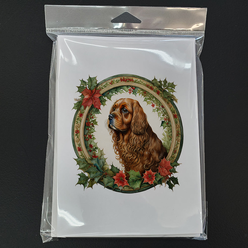 Sussex Spaniel Christmas Flowers Greeting Cards Pack of 8 Blank Cards with Envelopes Whimsical A7 Size 5x7