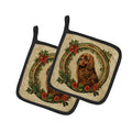 Sussex Spaniel Christmas Flowers Pot Holder Set of 2 Heat Resistant Quilted Hot Pads 7.5 x 7.5 Inch, Insulated Kitchen Trivets for Cooking & Baking