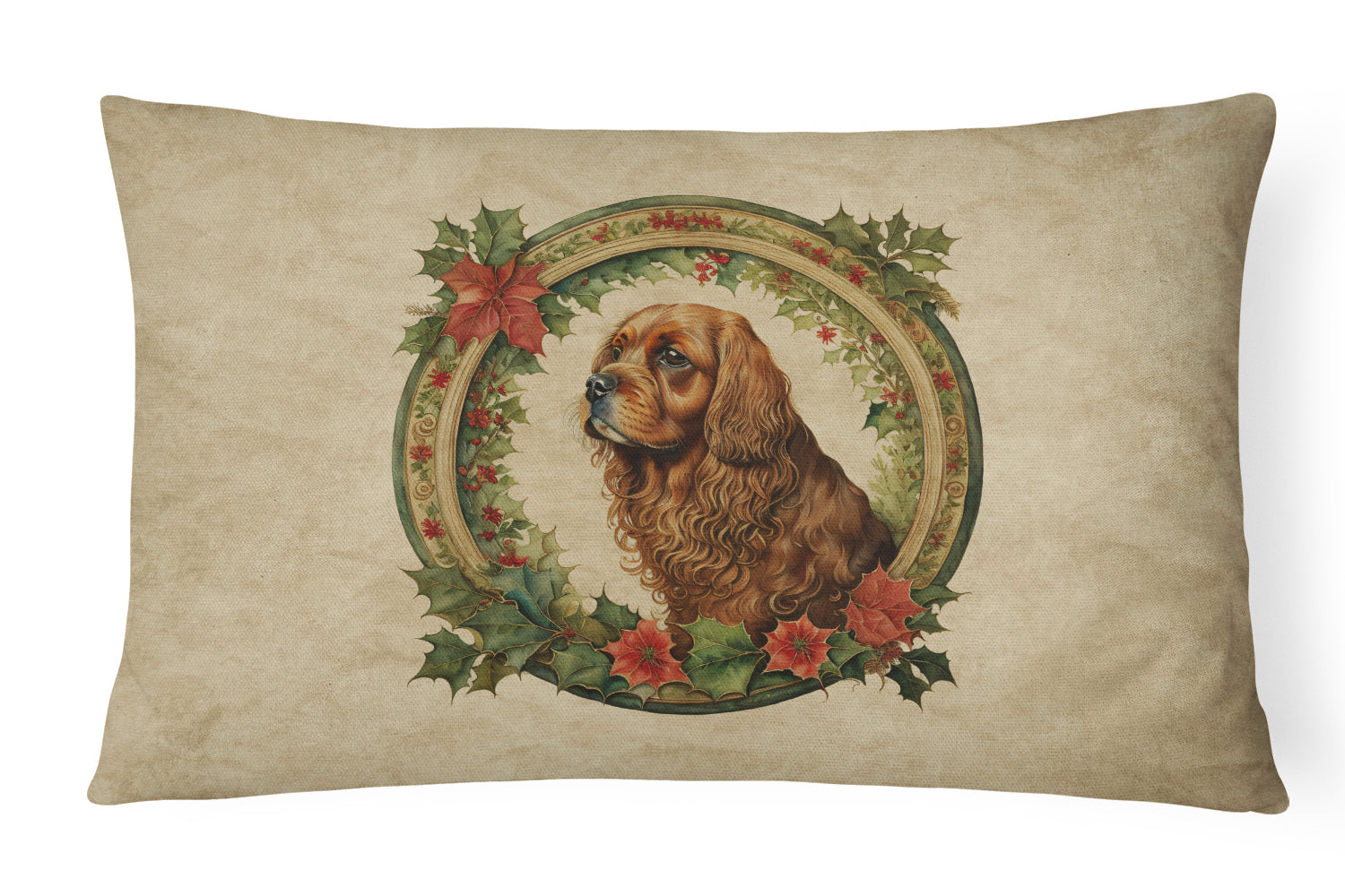 Sussex Spaniel Christmas Flowers Decorative Throw Pillow 12x16 Indoor Outdoor Accent Cushion, Fabric Cover with Insert for Sofa, Bed, Porch & Living Room