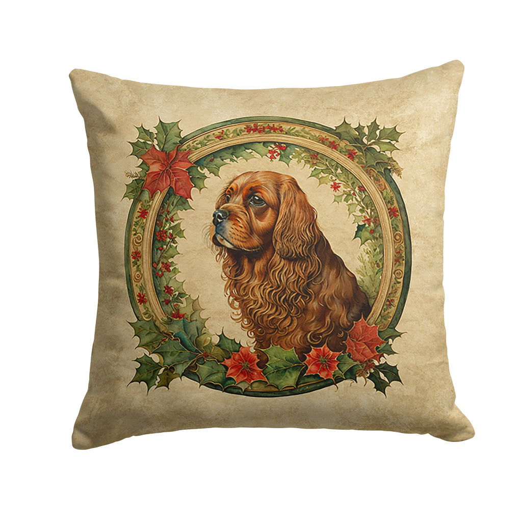 Sussex Spaniel Christmas Flowers Decorative Throw Pillow 18x18 Indoor Outdoor Accent Cushion, Fabric Cover with Insert for Sofa, Bed, Porch & Living Room