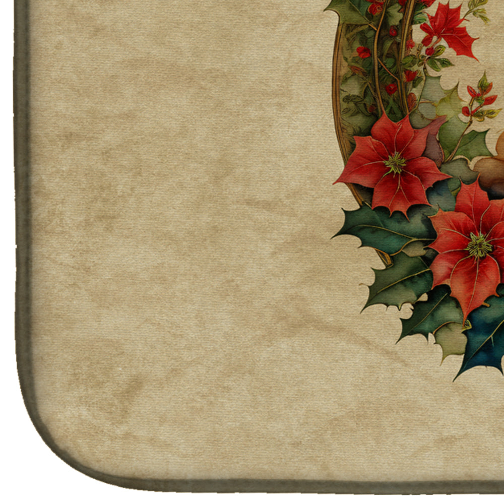 Tibetan Mastiff Christmas Flowers Dish Drying Mat Absorbent Dish Drying Mat Pad for Kitchen Counter Dish Drainer Mat for Countertop, 14 x 21", Multicolor