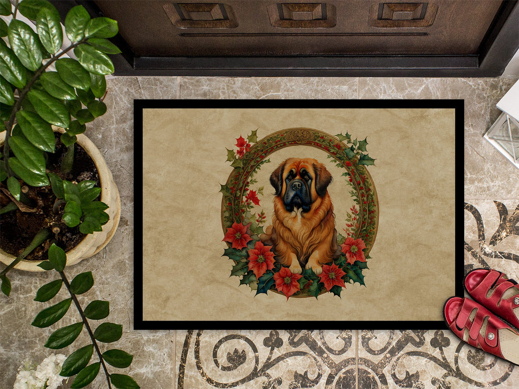 Tibetan Mastiff Christmas Flowers Doormat Indoor Outdoor 24H X 36W Front Door Mat Rugs for Entryway, Non Slip Washable Low Pile,