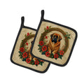 Tibetan Mastiff Christmas Flowers Pot Holder Set of 2 Heat Resistant Quilted Hot Pads 7.5 x 7.5 Inch, Insulated Kitchen Trivets for Cooking & Baking