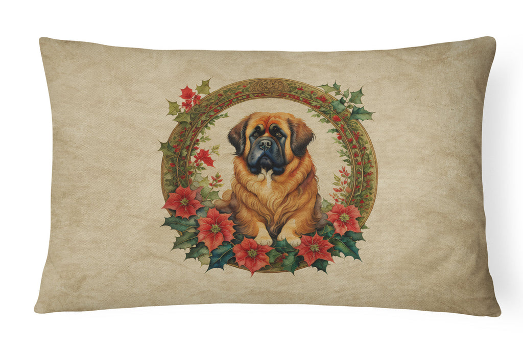Tibetan Mastiff Christmas Flowers Decorative Throw Pillow 12x16 Indoor Outdoor Accent Cushion, Fabric Cover with Insert for Sofa, Bed, Porch & Living Room
