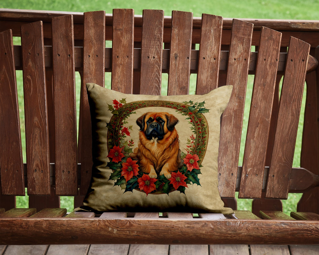 Tibetan Mastiff Christmas Flowers Decorative Throw Pillow 14x14 Indoor Outdoor Accent Cushion, Fabric Cover with Insert for Sofa, Bed, Porch & Living Room