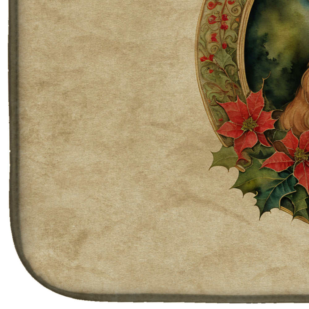 Tibetan Spaniel Christmas Flowers Dish Drying Mat Absorbent Dish Drying Mat Pad for Kitchen Counter Dish Drainer Mat for Countertop, 14 x 21", Multicolor