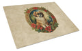 Tibetan Spaniel Christmas Flowers Cutting Board Tempered Glass Kitchen Cutting Surface, Heat Resistant Chopping, Non-Slip Feet, Food Prep & Serving