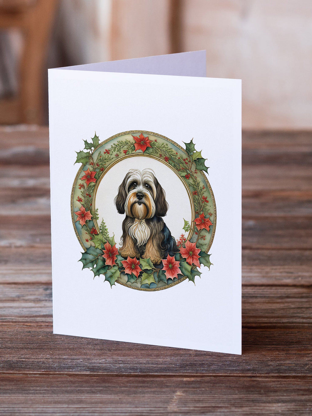 Tibetan Terrier Christmas Flowers Greeting Cards Pack of 8 Blank Cards with Envelopes Whimsical A7 Size 5x7