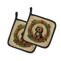 Tibetan Terrier Christmas Flowers Pot Holder Set of 2 Heat Resistant Quilted Hot Pads 7.5 x 7.5 Inch, Insulated Kitchen Trivets for Cooking & Baking