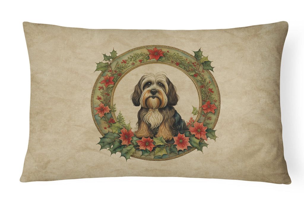 Tibetan Terrier Christmas Flowers Decorative Throw Pillow 12x16 Indoor Outdoor Accent Cushion, Fabric Cover with Insert for Sofa, Bed, Porch & Living Room
