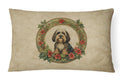 Tibetan Terrier Christmas Flowers Decorative Throw Pillow 12x16 Indoor Outdoor Accent Cushion, Fabric Cover with Insert for Sofa, Bed, Porch & Living Room