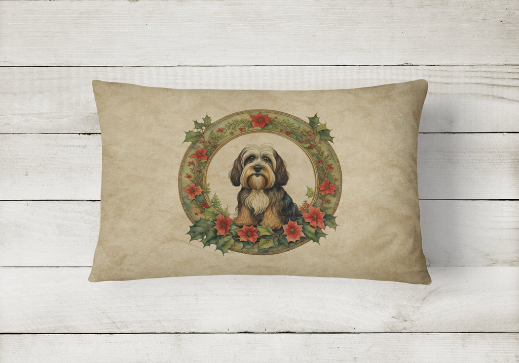 Tibetan Terrier Christmas Flowers Decorative Throw Pillow 12x16 Indoor Outdoor Accent Cushion, Fabric Cover with Insert for Sofa, Bed, Porch & Living Room