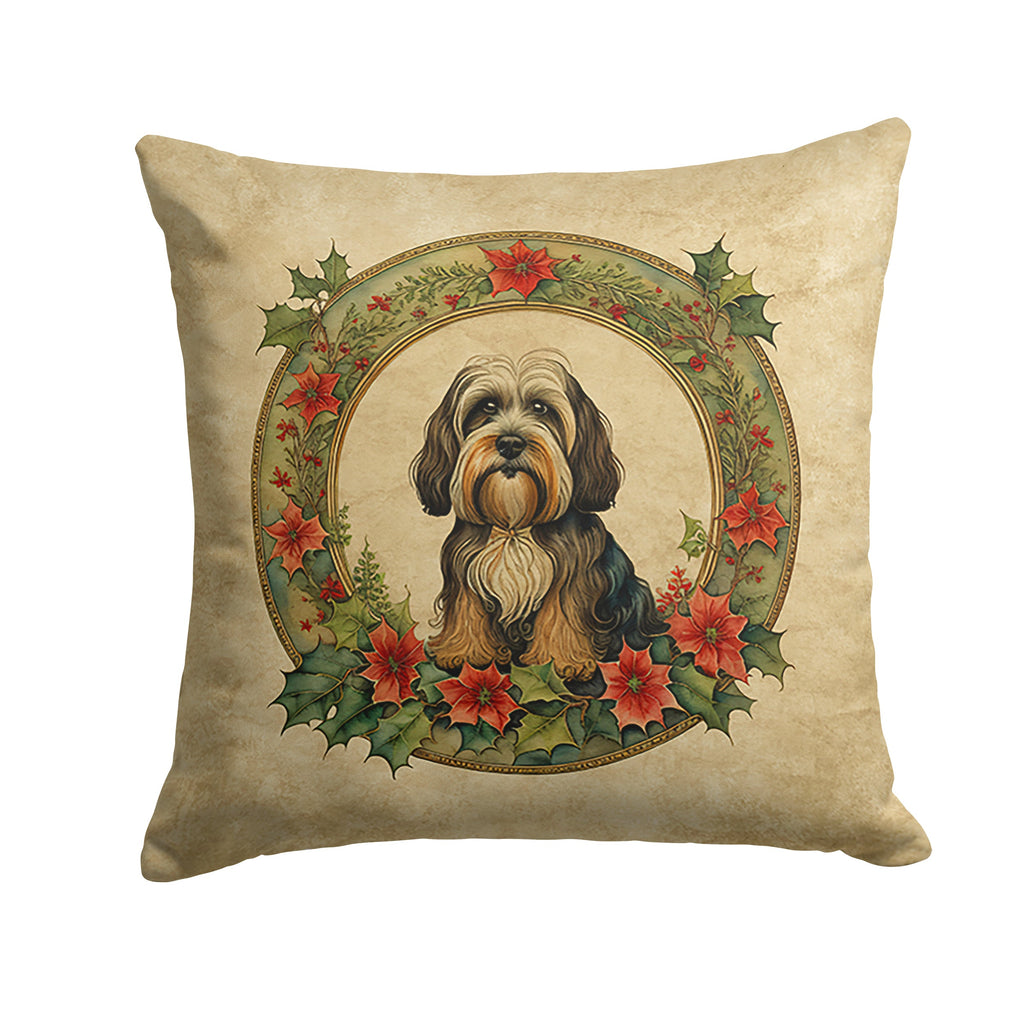 Tibetan Terrier Christmas Flowers Decorative Throw Pillow 14x14 Indoor Outdoor Accent Cushion, Fabric Cover with Insert for Sofa, Bed, Porch & Living Room