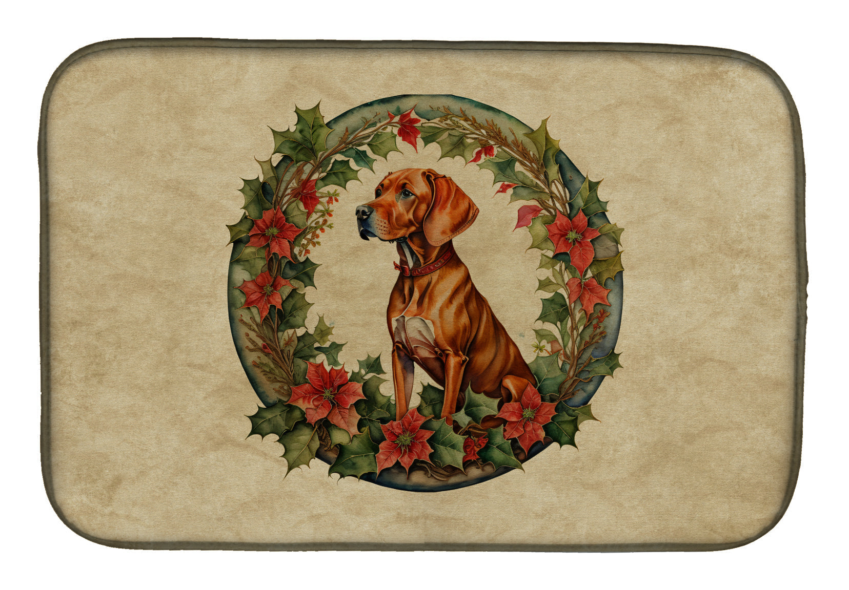 Vizsla Christmas Flowers Dish Drying Mat Absorbent Dish Drying Mat Pad for Kitchen Counter Dish Drainer Mat for Countertop, 14 x 21", Multicolor