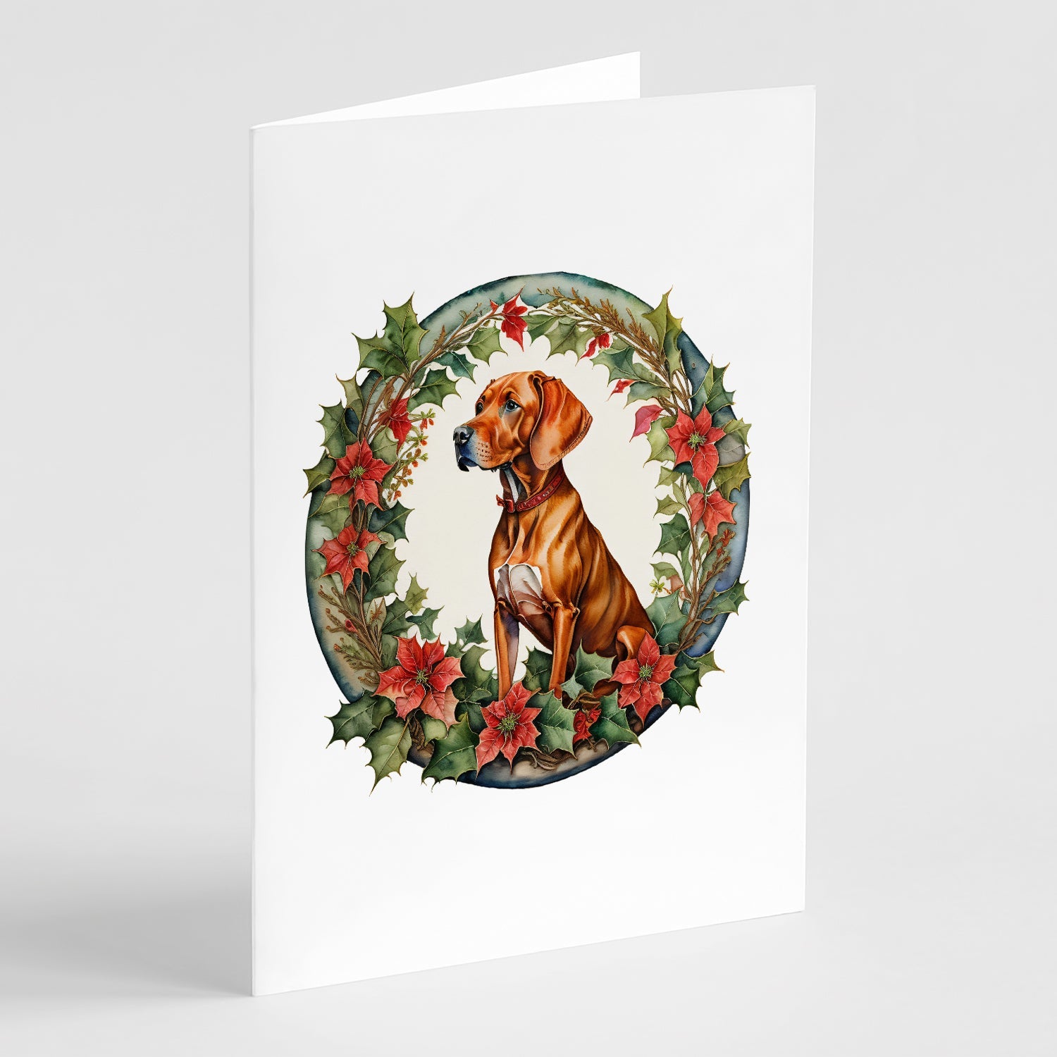 Vizsla Christmas Flowers Greeting Cards Pack of 8 Blank Cards with Envelopes Whimsical A7 Size 5x7