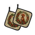 Vizsla Christmas Flowers Pot Holder Set of 2 Heat Resistant Quilted Hot Pads 7.5 x 7.5 Inch, Insulated Kitchen Trivets for Cooking & Baking