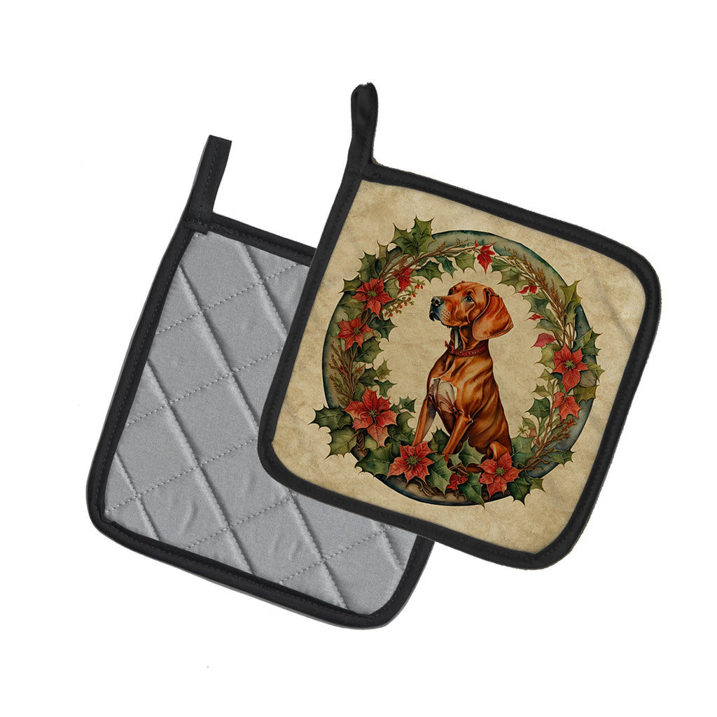 Vizsla Christmas Flowers Pot Holder Set of 2 Heat Resistant Quilted Hot Pads 7.5 x 7.5 Inch, Insulated Kitchen Trivets for Cooking & Baking