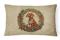 Vizsla Christmas Flowers Decorative Throw Pillow 12x16 Indoor Outdoor Accent Cushion, Fabric Cover with Insert for Sofa, Bed, Porch & Living Room