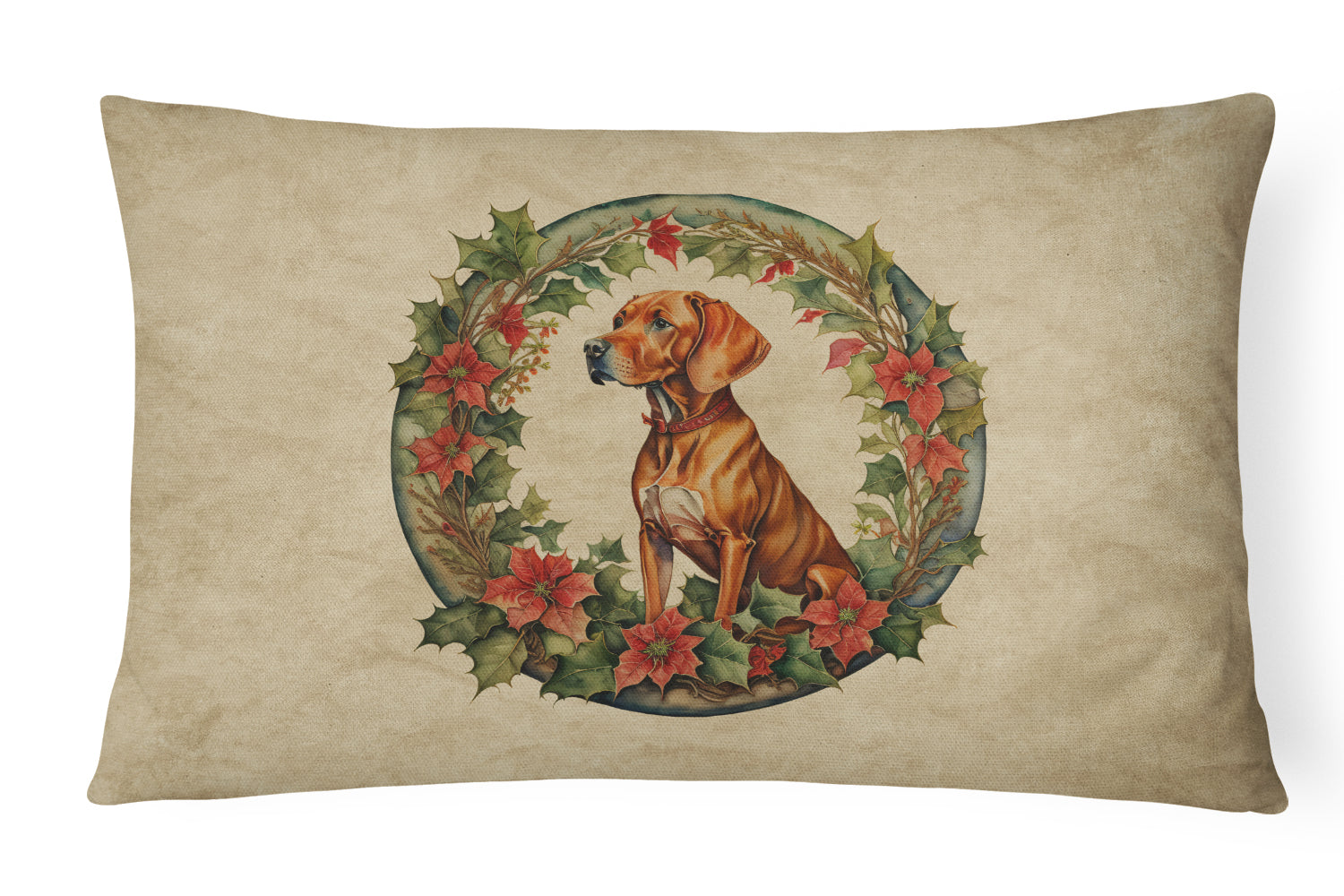 Vizsla Christmas Flowers Decorative Throw Pillow 12x16 Indoor Outdoor Accent Cushion, Fabric Cover with Insert for Sofa, Bed, Porch & Living Room