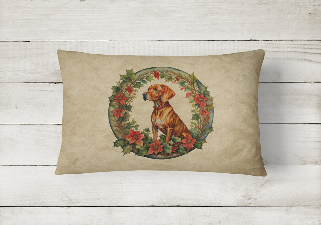 Vizsla Christmas Flowers Decorative Throw Pillow 12x16 Indoor Outdoor Accent Cushion, Fabric Cover with Insert for Sofa, Bed, Porch & Living Room