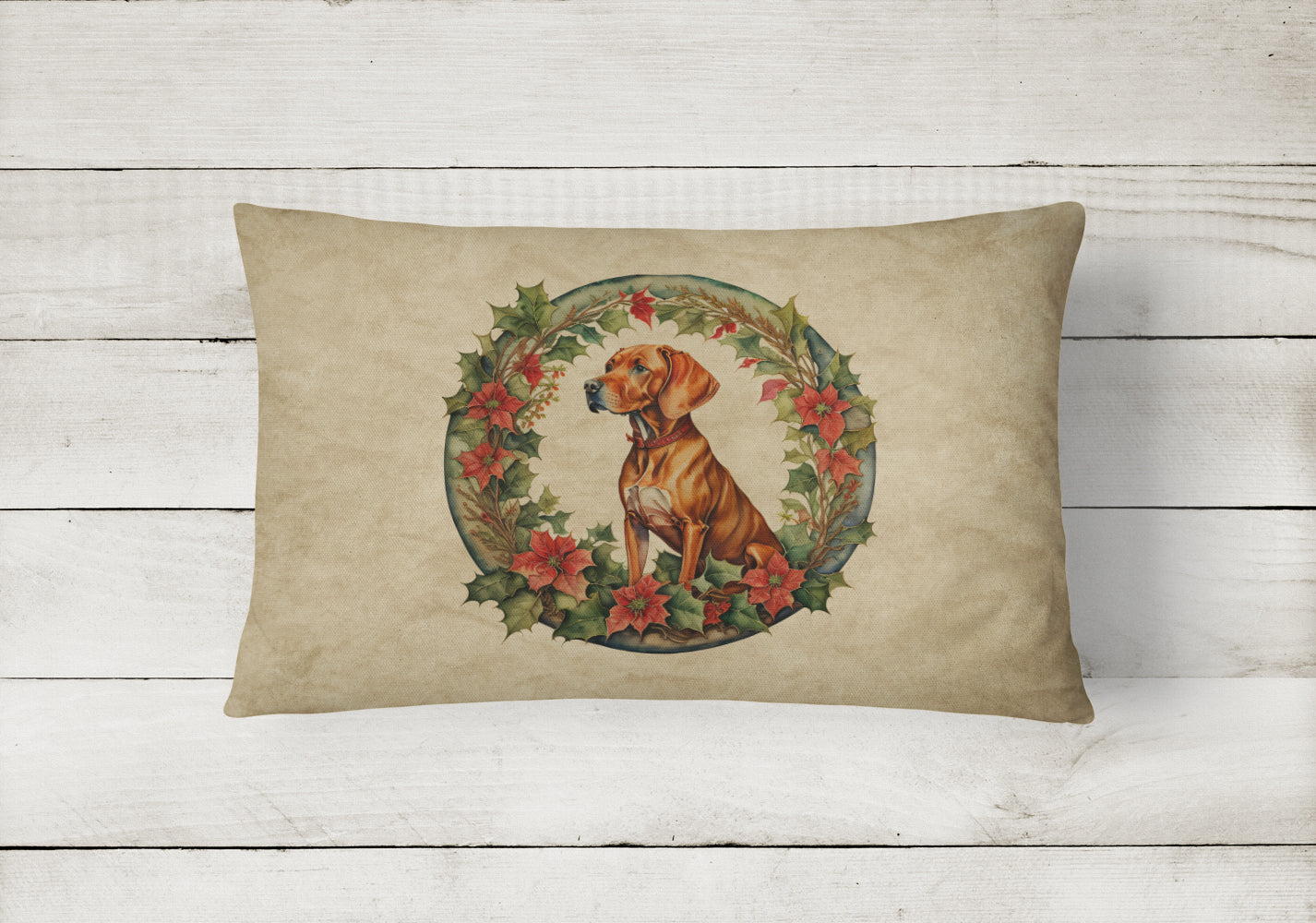 Vizsla Christmas Flowers Decorative Throw Pillow 12x16 Indoor Outdoor Accent Cushion, Fabric Cover with Insert for Sofa, Bed, Porch & Living Room