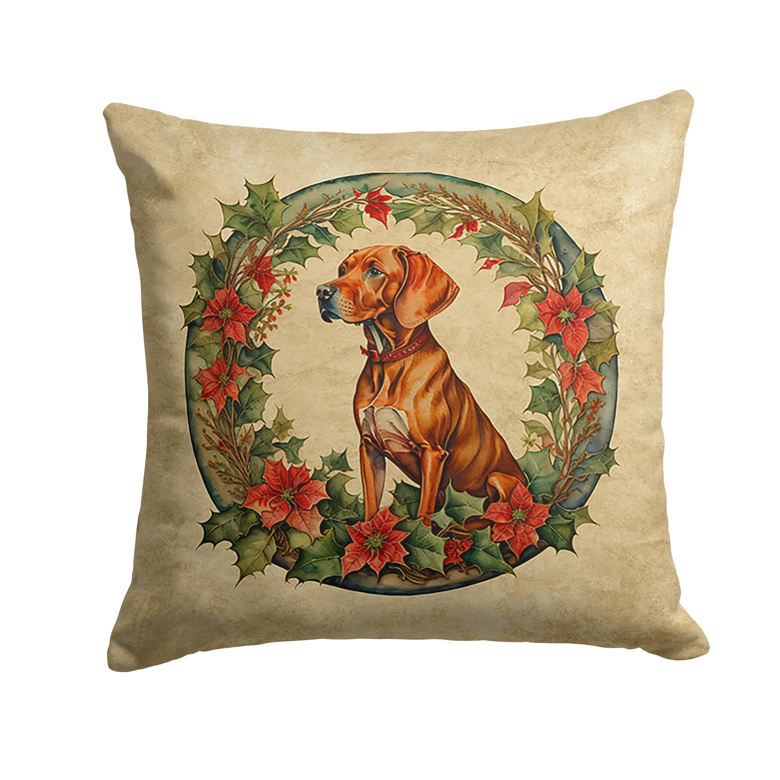 Vizsla Christmas Flowers Decorative Throw Pillow 14x14 Indoor Outdoor Accent Cushion, Fabric Cover with Insert for Sofa, Bed, Porch & Living Room