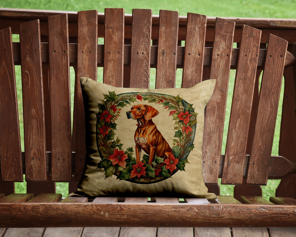 Vizsla Christmas Flowers Decorative Throw Pillow 14x14 Indoor Outdoor Accent Cushion, Fabric Cover with Insert for Sofa, Bed, Porch & Living Room