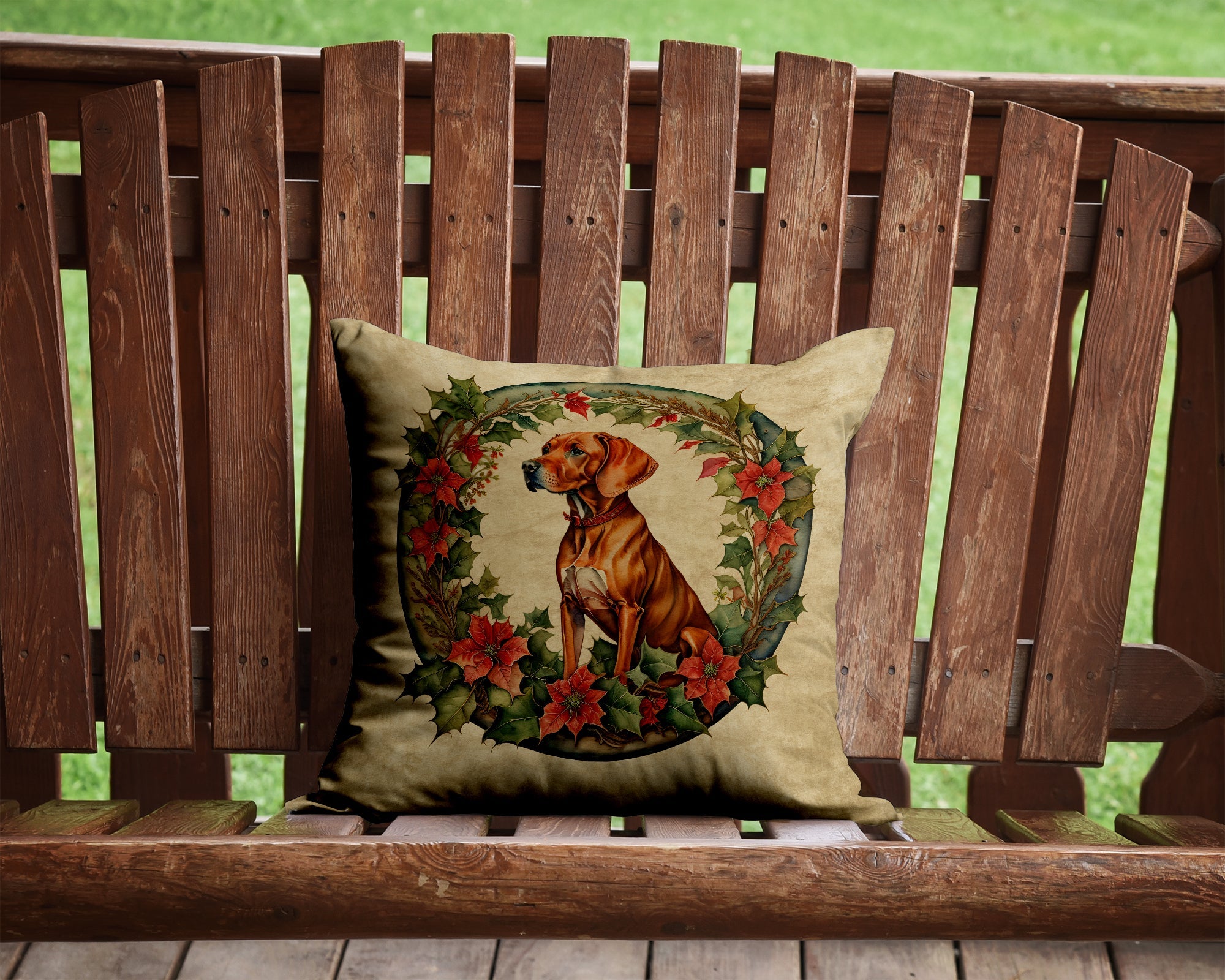 Vizsla Christmas Flowers Decorative Throw Pillow 14x14 Indoor Outdoor Accent Cushion, Fabric Cover with Insert for Sofa, Bed, Porch & Living Room