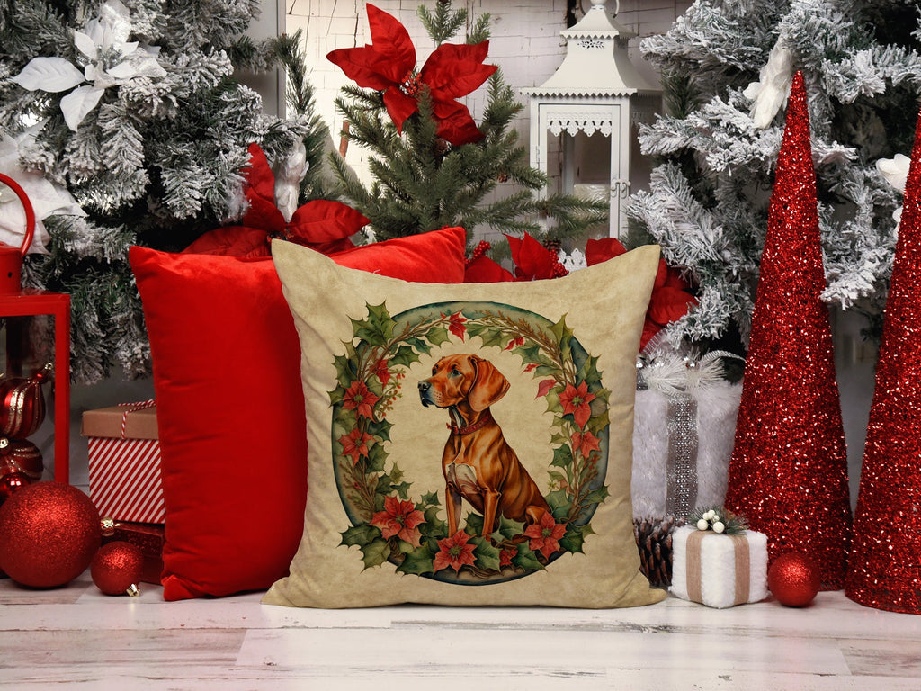 Vizsla Christmas Flowers Decorative Throw Pillow 18x18 Indoor Outdoor Accent Cushion, Fabric Cover with Insert for Sofa, Bed, Porch & Living Room