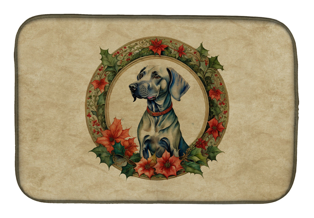 Weimaraner Christmas Flowers Dish Drying Mat Absorbent Dish Drying Mat Pad for Kitchen Counter Dish Drainer Mat for Countertop, 14 x 21", Multicolor
