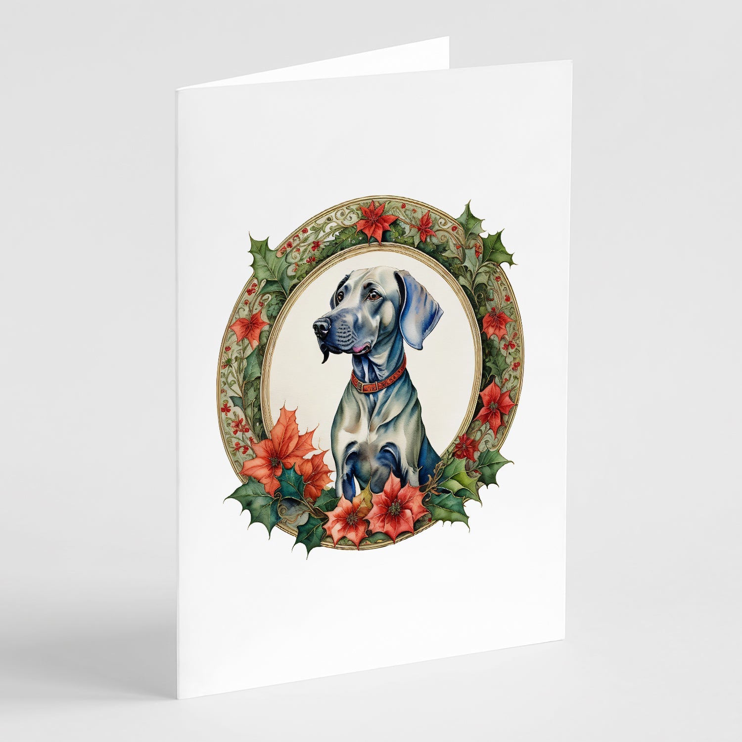 Weimaraner Christmas Flowers Greeting Cards Pack of 8 Blank Cards with Envelopes Whimsical A7 Size 5x7