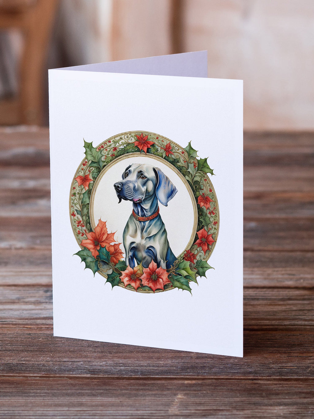 Weimaraner Christmas Flowers Greeting Cards Pack of 8 Blank Cards with Envelopes Whimsical A7 Size 5x7
