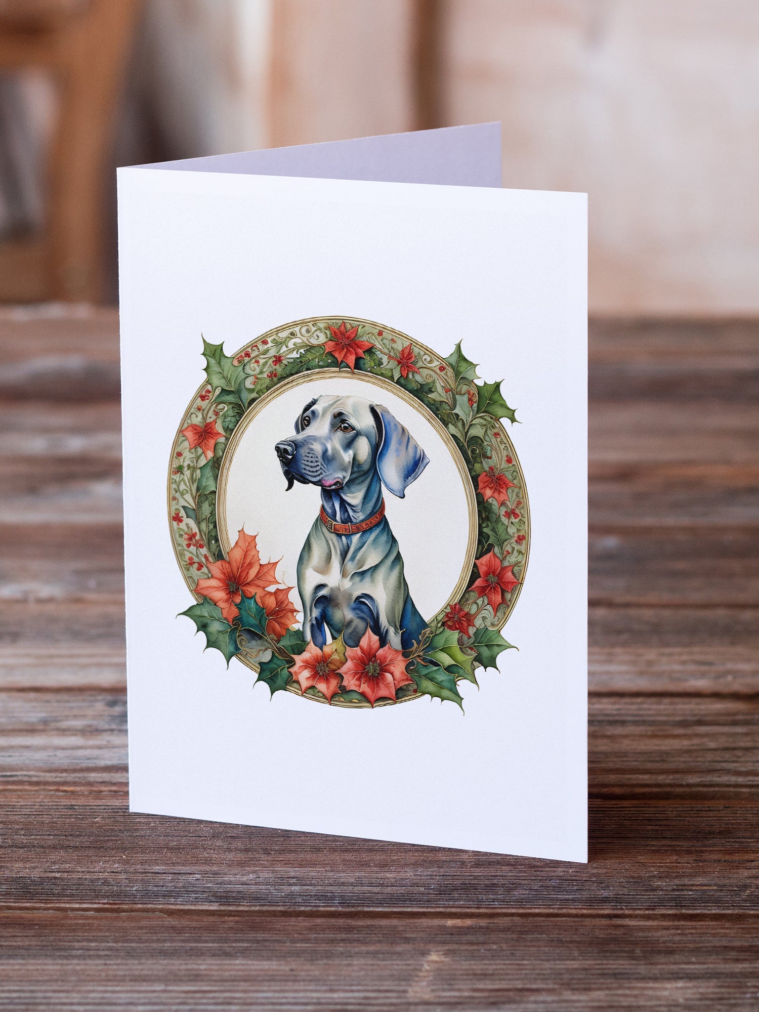 Weimaraner Christmas Flowers Greeting Cards Pack of 8 Blank Cards with Envelopes Whimsical A7 Size 5x7