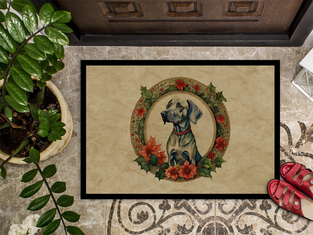 Weimaraner Christmas Flowers Doormat Indoor Outdoor 24H X 36W Front Door Mat Rugs for Entryway, Non Slip Washable Low Pile,
