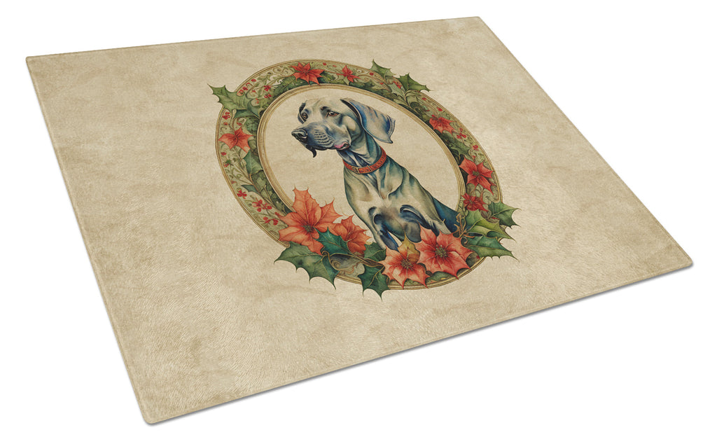 Weimaraner Christmas Flowers Cutting Board Tempered Glass Kitchen Cutting Surface, Heat Resistant Chopping, Non-Slip Feet, Food Prep & Serving