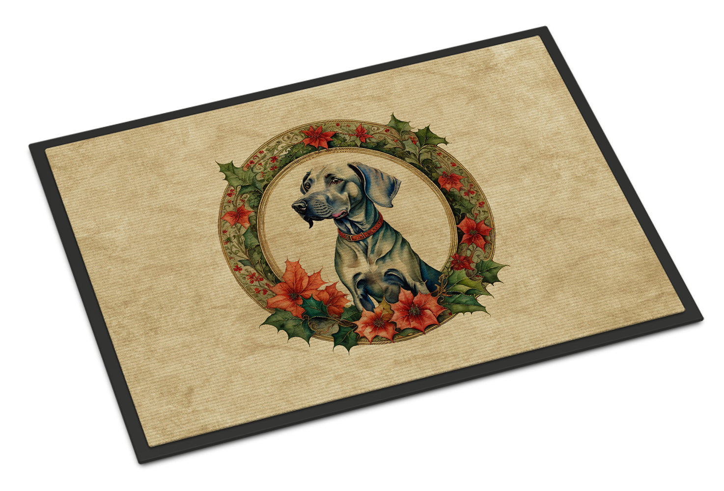 Weimaraner Christmas Flowers Doormat Indoor Outdoor 18H X 27W Front Door Mat Rugs for Entryway, Non Slip Washable