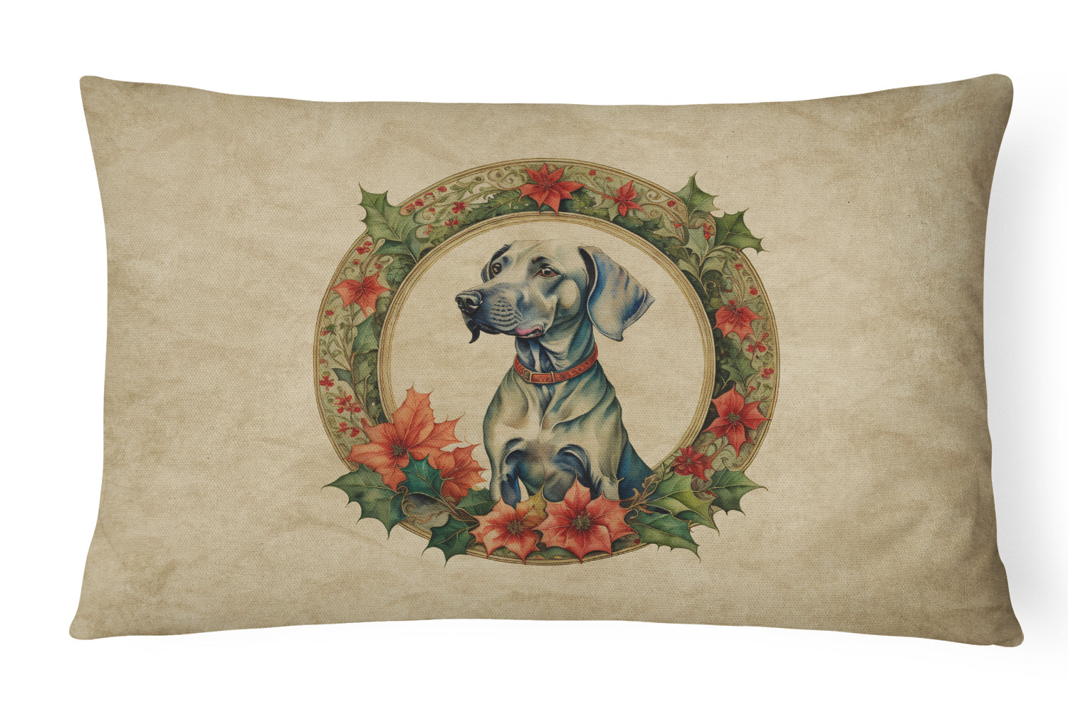 Weimaraner Christmas Flowers Decorative Throw Pillow 12x16 Indoor Outdoor Accent Cushion, Fabric Cover with Insert for Sofa, Bed, Porch & Living Room