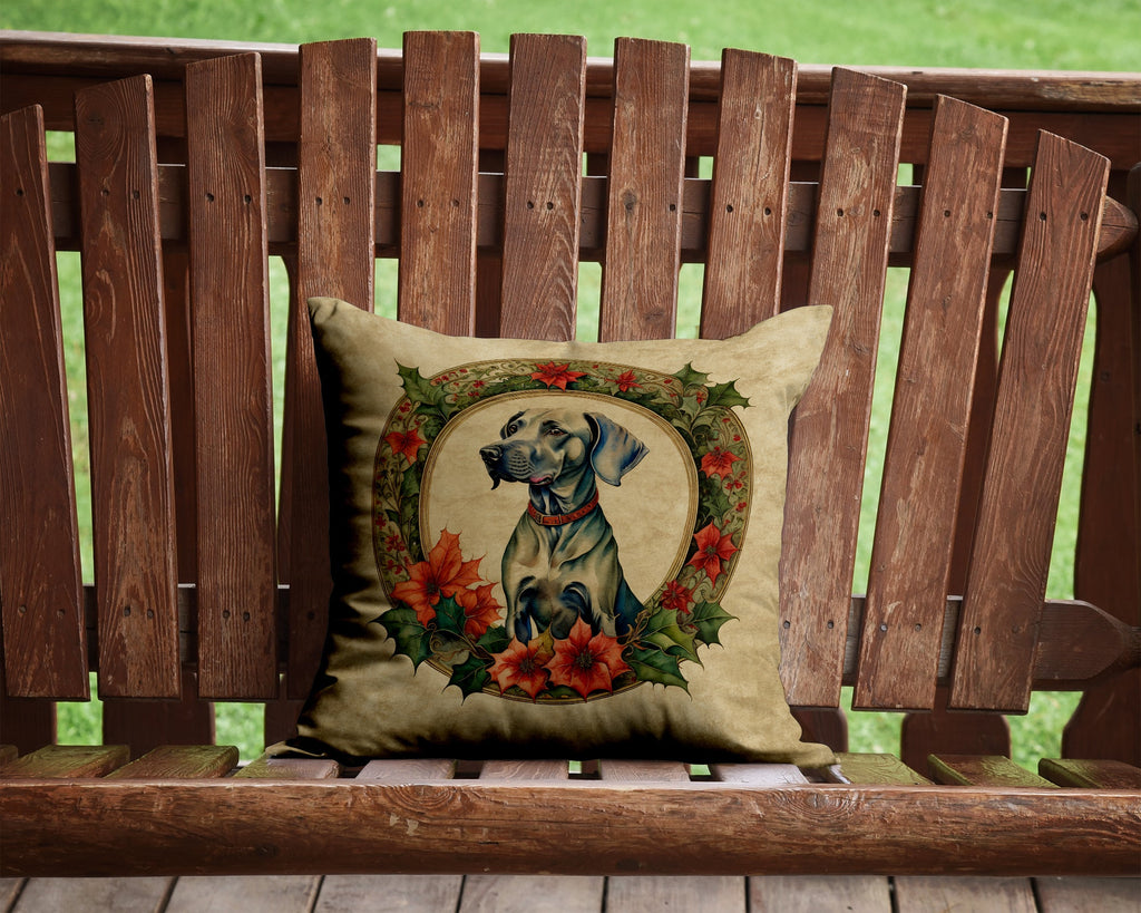 Weimaraner Christmas Flowers Decorative Throw Pillow 14x14 Indoor Outdoor Accent Cushion, Fabric Cover with Insert for Sofa, Bed, Porch & Living Room