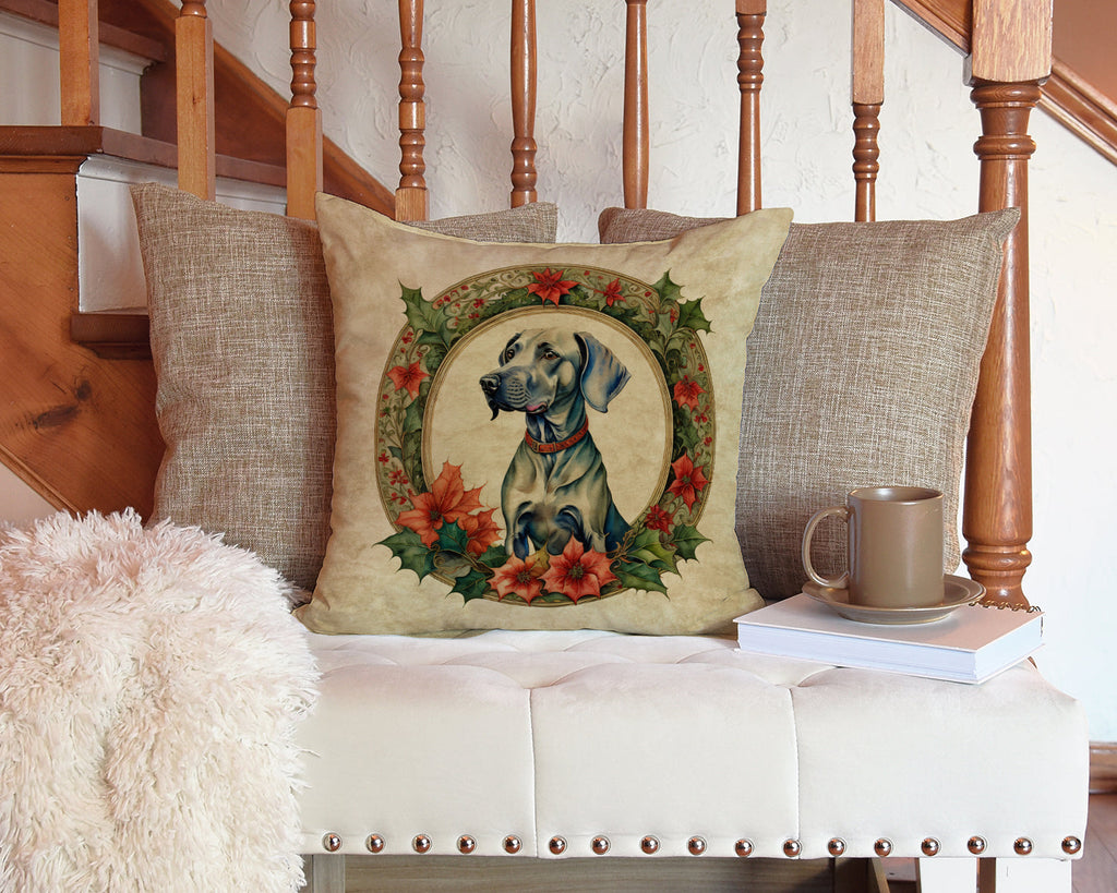Weimaraner Christmas Flowers Decorative Throw Pillow 14x14 Indoor Outdoor Accent Cushion, Fabric Cover with Insert for Sofa, Bed, Porch & Living Room