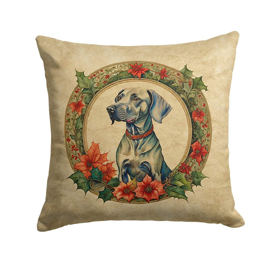 Weimaraner Christmas Flowers Decorative Throw Pillow 18x18 Indoor Outdoor Accent Cushion, Fabric Cover with Insert for Sofa, Bed, Porch & Living Room