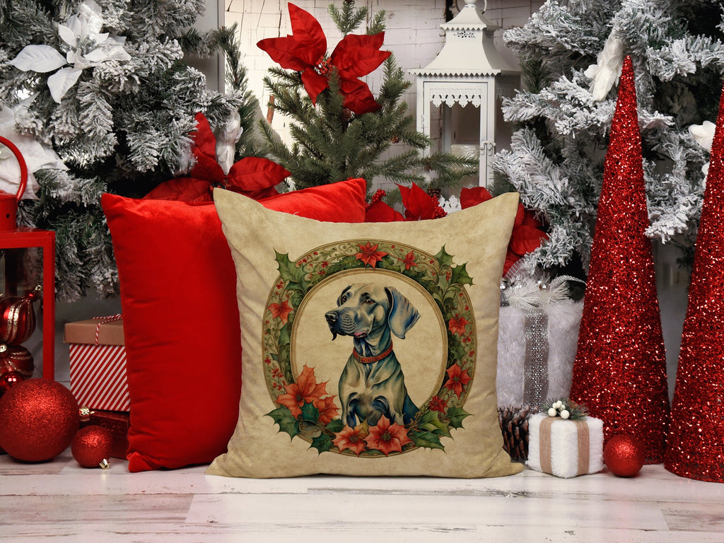 Weimaraner Christmas Flowers Decorative Throw Pillow 18x18 Indoor Outdoor Accent Cushion, Fabric Cover with Insert for Sofa, Bed, Porch & Living Room
