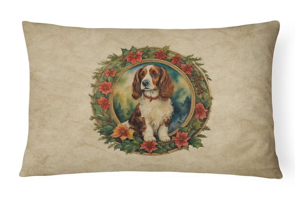 Welsh Springer Spaniel Christmas Flowers Decorative Throw Pillow 12x16 Indoor Outdoor Accent Cushion, Fabric Cover with Insert for Sofa, Bed, Porch & Living Room