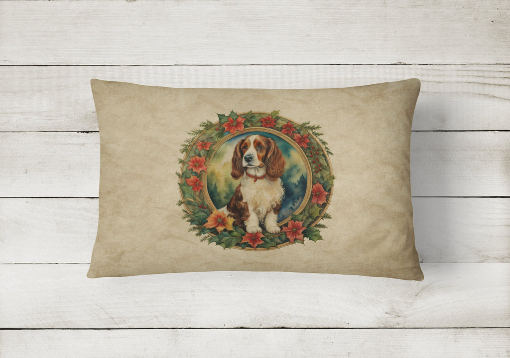 Welsh Springer Spaniel Christmas Flowers Decorative Throw Pillow 12x16 Indoor Outdoor Accent Cushion, Fabric Cover with Insert for Sofa, Bed, Porch & Living Room