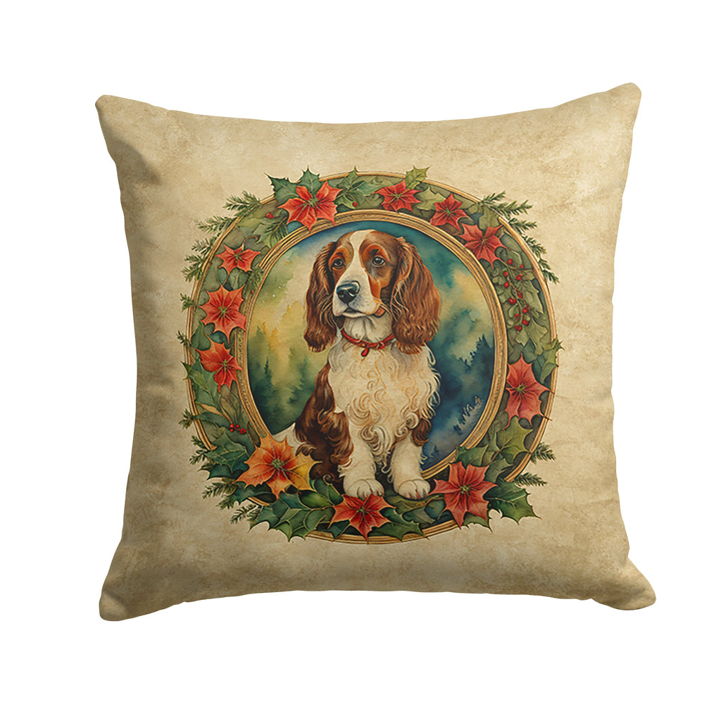 Welsh Springer Spaniel Christmas Flowers Decorative Throw Pillow 18x18 Indoor Outdoor Accent Cushion, Fabric Cover with Insert for Sofa, Bed, Porch & Living Room